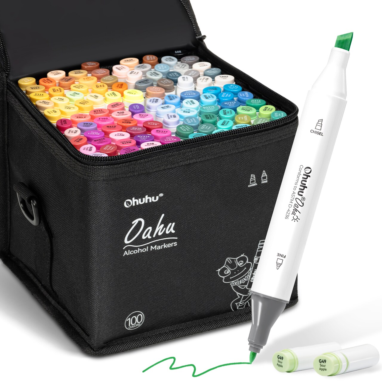 Ohuhu Oahu 100 Colors Alcohol-Based Markers - Dual Tip Chisel & Fine